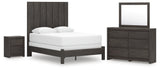 Fraluna Queen Panel Bed with Mirrored Dresser and Nightstand in Charcoal from Ashley - Luna Furniture