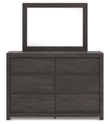 Fraluna Queen Panel Bed with Mirrored Dresser, Chest and 2 Nightstands in Charcoal from Ashley - Luna Furniture