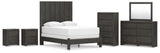 Fraluna Queen Panel Bed with Mirrored Dresser, Chest and 2 Nightstands in Charcoal from Ashley - Luna Furniture