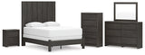 Fraluna Queen Panel Bed with Mirrored Dresser, Chest and Nightstand in Charcoal from Ashley - Luna Furniture