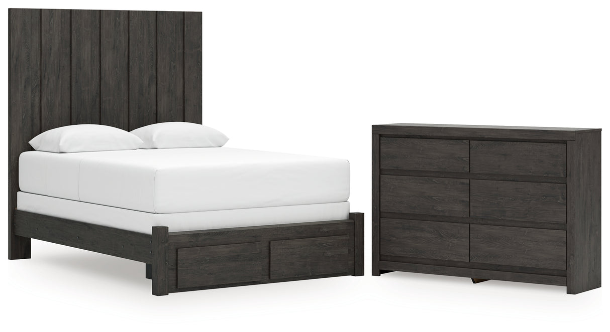 Fraluna Queen Panel Storage Bed with Dresser in Charcoal from Ashley - Luna Furniture