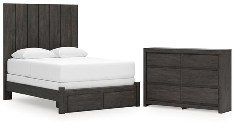 Fraluna Queen Panel Storage Bed with Dresser in Charcoal from Ashley - Luna Furniture