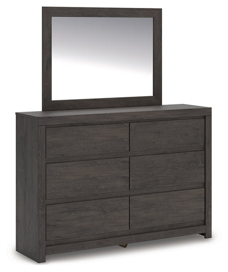 Fraluna Queen Panel Storage Bed with Mirrored Dresser and 2 Nightstands in Charcoal from Ashley - Luna Furniture
