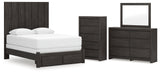 Fraluna Queen Panel Storage Bed with Mirrored Dresser and Chest in Charcoal from Ashley - Luna Furniture