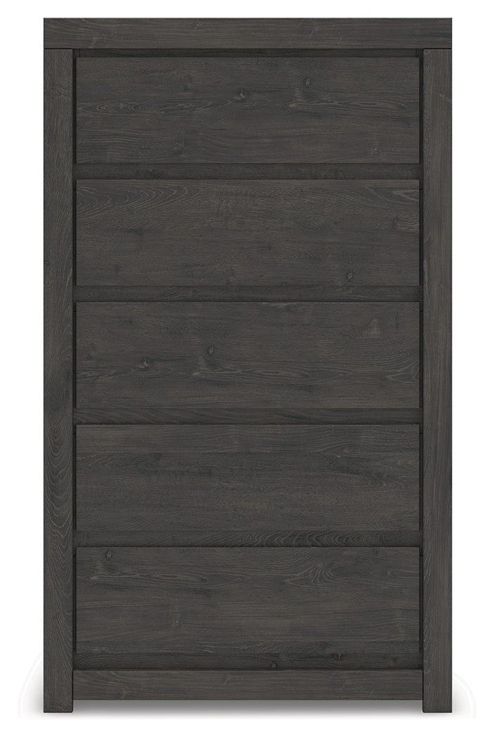 Fraluna Queen Panel Storage Bed with Mirrored Dresser and Chest in Charcoal from Ashley - Luna Furniture