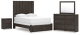 Fraluna Queen Panel Storage Bed with Mirrored Dresser and Nightstand in Charcoal from Ashley - Luna Furniture