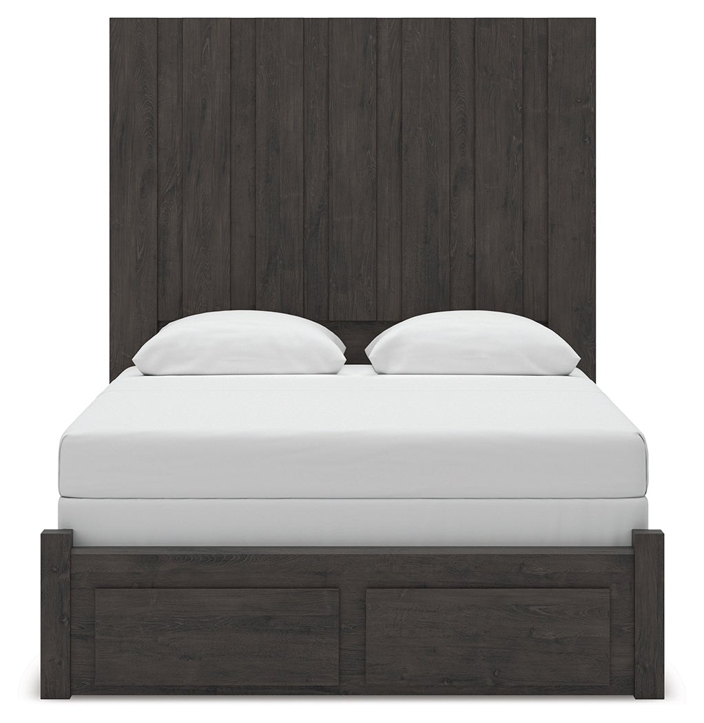 Fraluna Queen Panel Storage Bed with Mirrored Dresser and Nightstand in Charcoal from Ashley - Luna Furniture