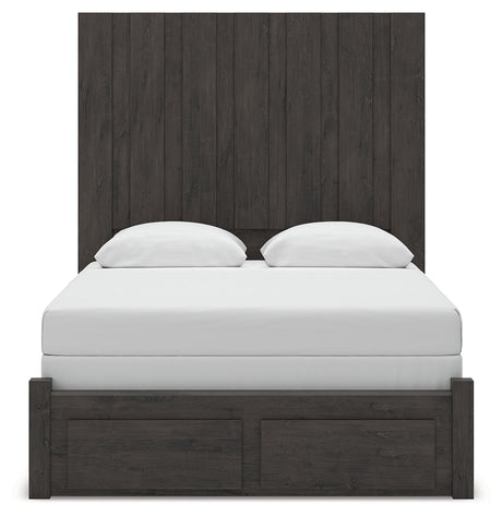 Fraluna Queen Panel Storage Bed with Mirrored Dresser, Chest and 2 Nightstands in Charcoal from Ashley - Luna Furniture