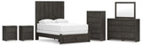 Fraluna Queen Panel Storage Bed with Mirrored Dresser, Chest and 2 Nightstands in Charcoal from Ashley - Luna Furniture