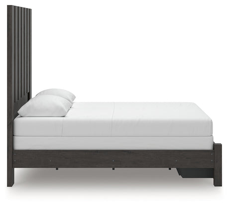 Fraluna Queen Panel Storage Bed with Mirrored Dresser, Chest and 2 Nightstands in Charcoal from Ashley - Luna Furniture