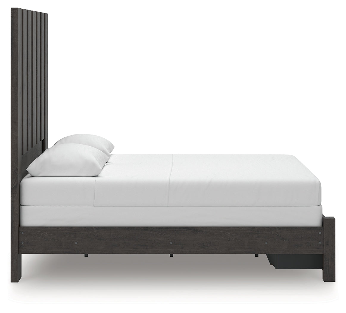 Fraluna Queen Panel Storage Bed with Mirrored Dresser in Charcoal from Ashley - Luna Furniture