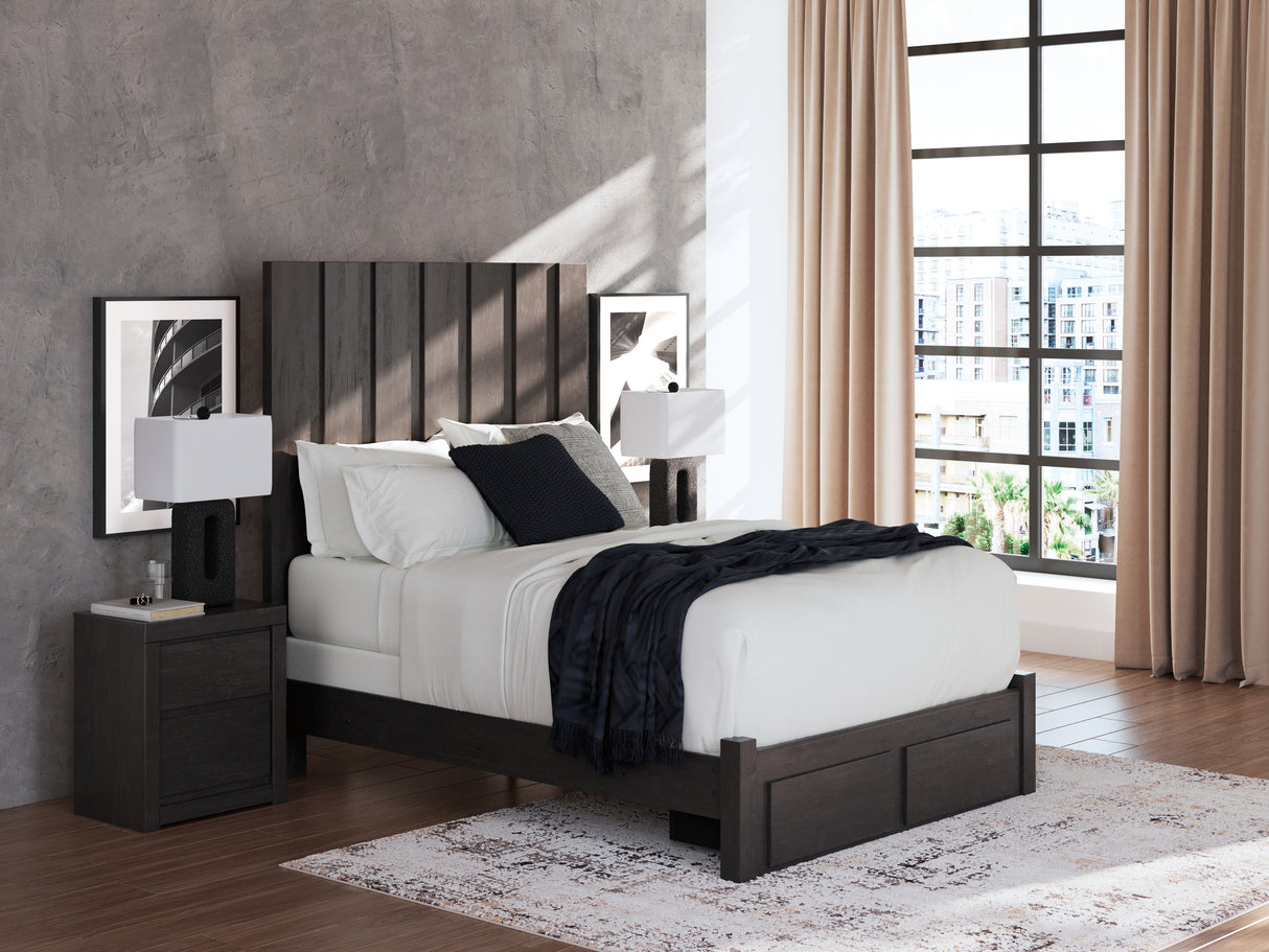 Fraluna Queen Panel Storage Bed with Mirrored Dresser in Charcoal from Ashley - Luna Furniture
