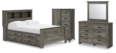 Frandern Full Bookcase Panel Bed with Storage, Dresser, Mirror and Chest from Ashley - Luna Furniture