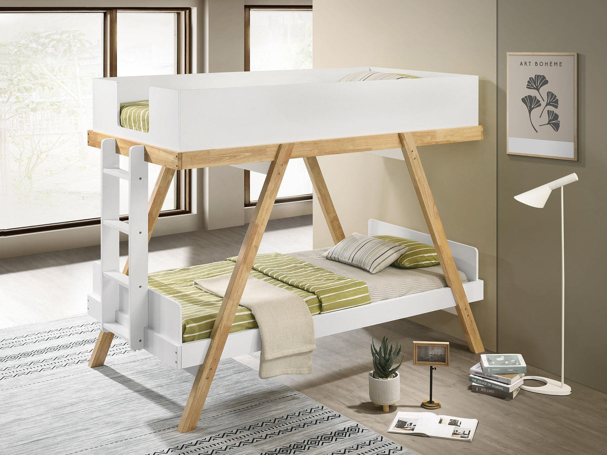 Frankie White Twin Over Twin Bunk Bed with 7-inch Mattresses from Coaster - Luna Furniture