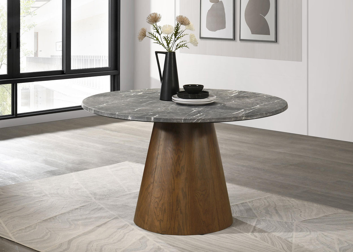 Franklin Gray and Dark Oak 59-inch Round Dining Table from Coaster - Luna Furniture