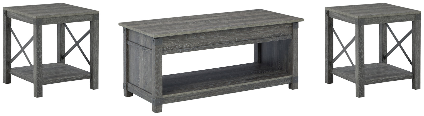 Freedan Coffee Table with 2 End Tables in Grayish Brown from Ashley Furniture - Luna Furniture