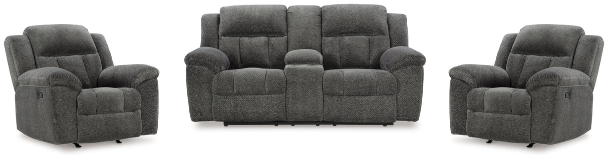 Frohn Graphite Reclining LoveSeat and 2 Recliners from Ashley Furniture - Luna Furniture