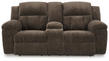 Frohn Chocolate Reclining Loveseat with Console from Ashley - Luna Furniture