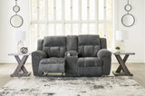 Frohn Graphite Reclining Loveseat with Console from Ashley - Luna Furniture