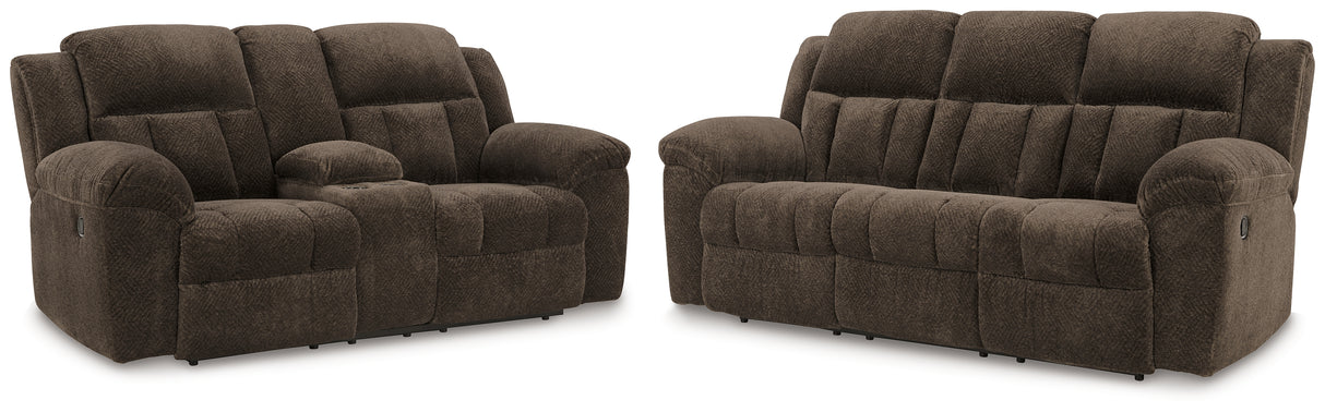 Frohn in Chocolate Reclining Sofa and Loveseat from Ashley Furniture - Luna Furniture