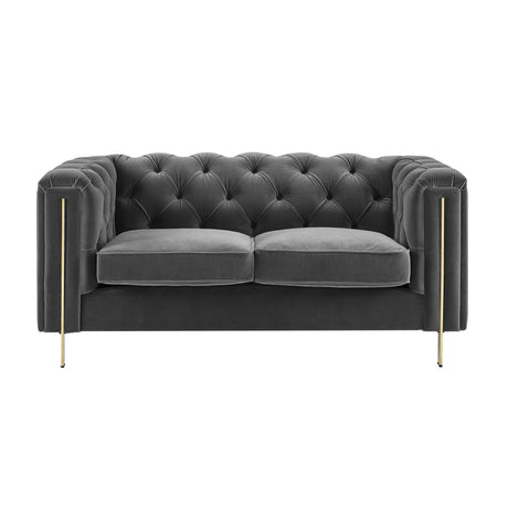 Charlene Gray Velvet Button Tufted Rolled Arm Chesterfield Loveseat from Steve Silver - Luna Furniture