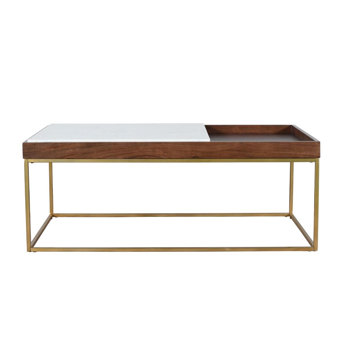 Serene 45" Coffee Table with White Marble in Walnut and Brass Base from Home Trends & Design - Luna Furniture