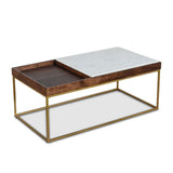Serene 45" Coffee Table with White Marble in Walnut and Brass Base from Home Trends & Design - Luna Furniture