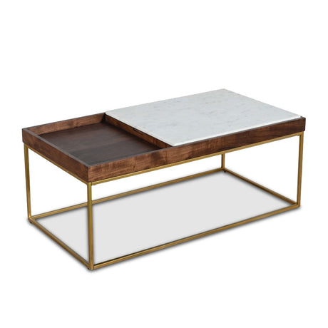 Serene 45" Coffee Table with White Marble in Walnut and Brass Base from Home Trends & Design - Luna Furniture