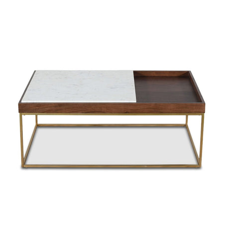 Serene 45" Coffee Table with White Marble in Walnut and Brass Base from Home Trends & Design - Luna Furniture