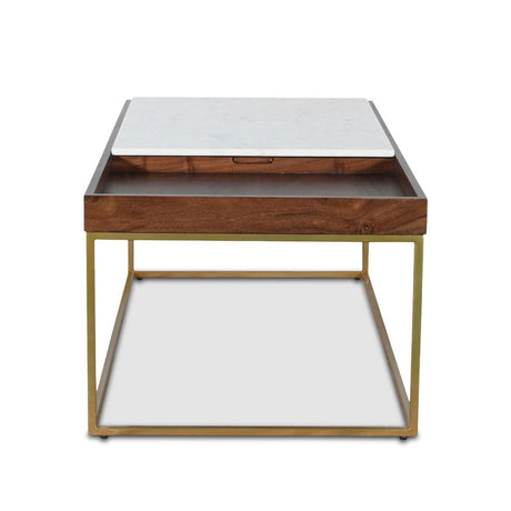 Serene 45" Coffee Table with White Marble in Walnut and Brass Base from Home Trends & Design - Luna Furniture