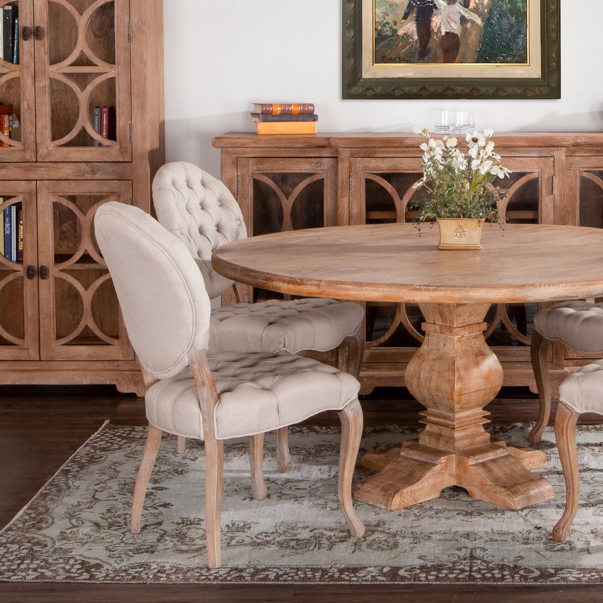 Penelope 21" Dining Chair in Beige Linen with Napoleon Legs, Set of 2 from Home Trends & Design - Luna Furniture