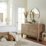 Tangiers 61" Six Drawer Dresser in Carved Natural White from Home Trends & Design - Luna Furniture