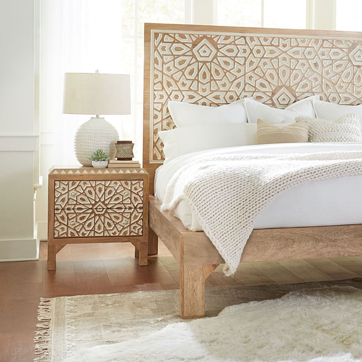 Tangiers 26" Nightstand in Carved Natural White from Home Trends & Design - Luna Furniture