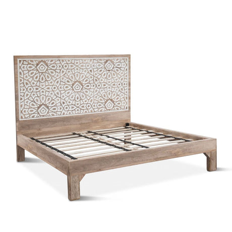 Tangiers Queen Bed in Carved Natural White from Home Trends & Design - Luna Furniture