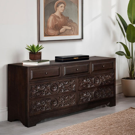 Taj 71" Dresser with Plinth Base in Vintage Brown from Home Trends & Design - Luna Furniture