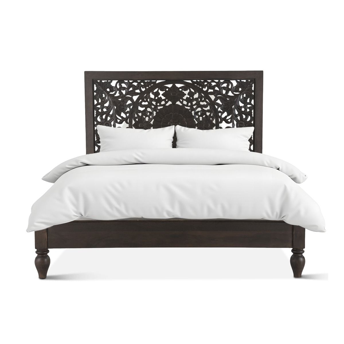 Taj King Bed in Hand Carved Vintage Brown from Home Trends & Design - Luna Furniture