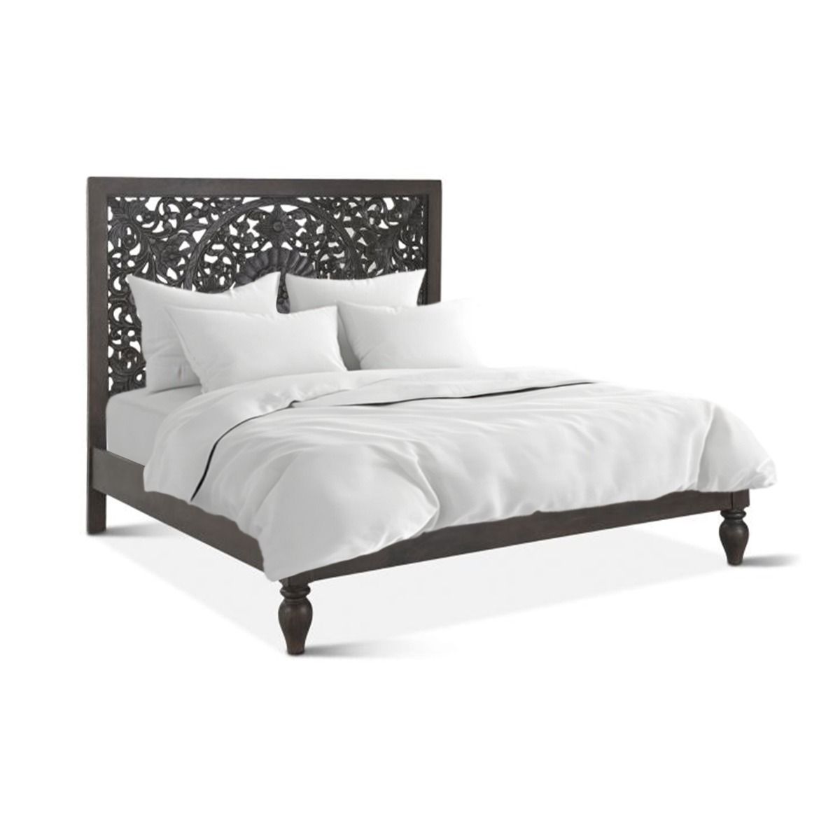 Taj King Bed in Hand Carved Vintage Brown from Home Trends & Design - Luna Furniture