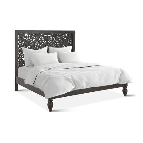Taj King Bed in Hand Carved Vintage Brown from Home Trends & Design - Luna Furniture