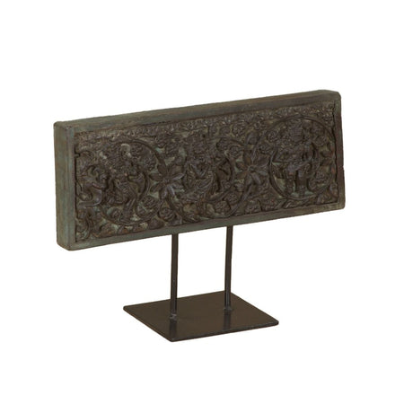 15" Carved Wooden Panel on Iron Stand from Home Trends & Design - Luna Furniture