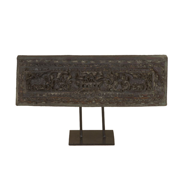 20" Carved Wood Panel on Iron Stand