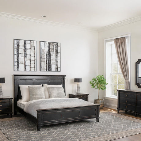 Turin Queen Bed in Distressed Black from Home Trends & Design - Luna Furniture