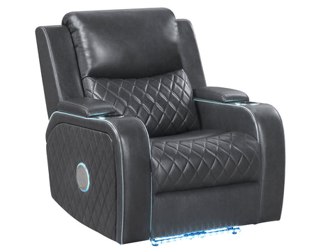 Luna Home Cinema Power Recliner, Charcoal Vegan Leather from Steve Silver - Luna Furniture