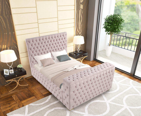 Future Pink Velvet King Platform Bed with Footboard TV Lift from Happy Homes - Luna Furniture