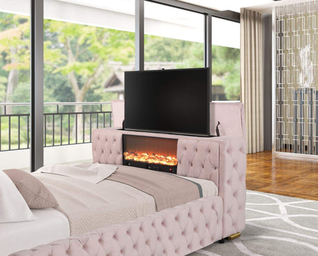 Future Pink Velvet King Platform Bed with Footboard TV Lift from Happy Homes - Luna Furniture
