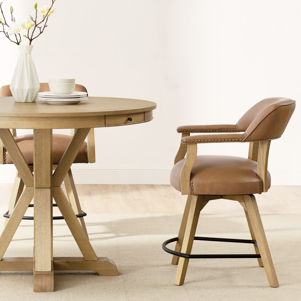 Rylie Natural 48" Round Counter Dining Table with 4 Drawers from Steve Silver - Luna Furniture