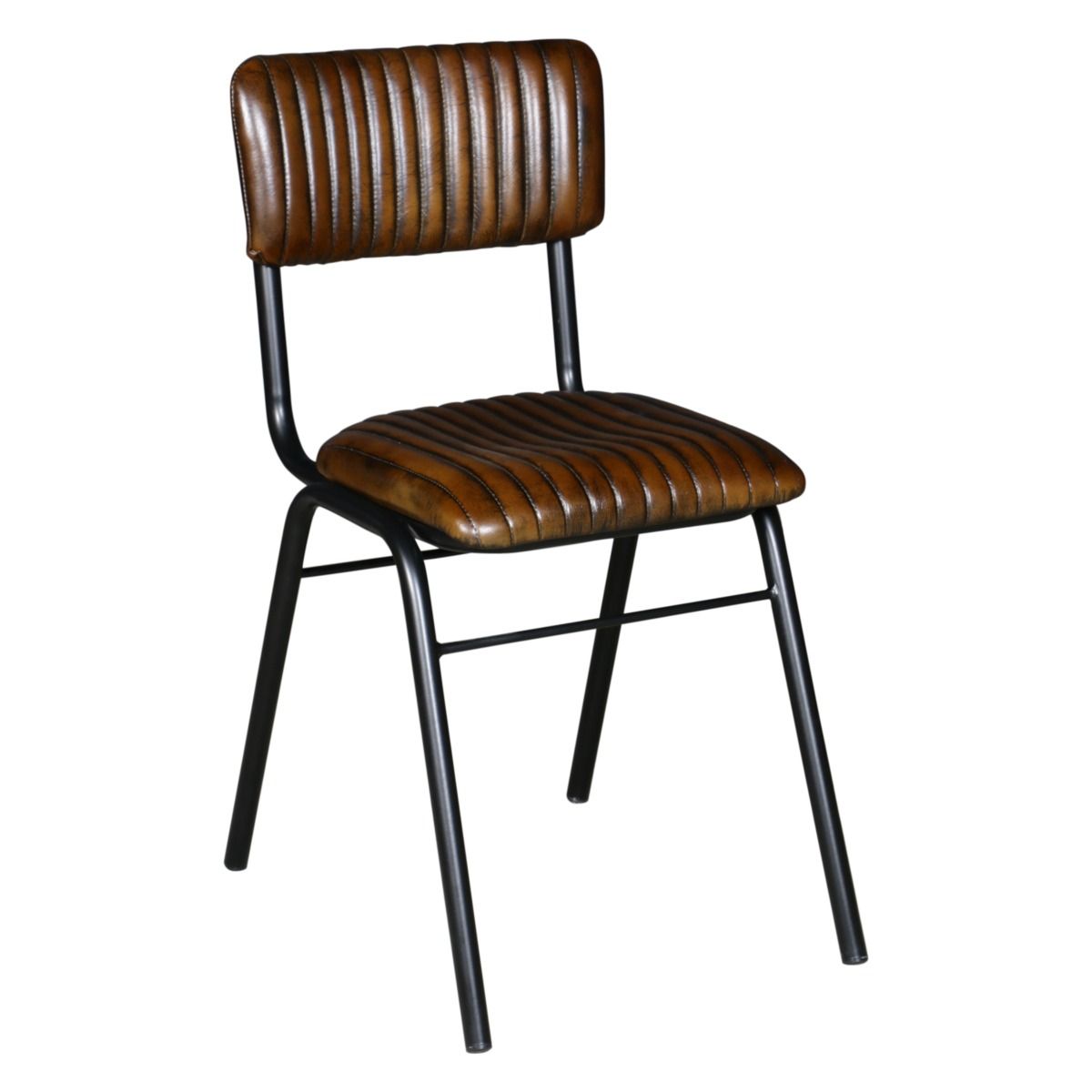 Wellington Bob 17" Ribbed Leather Dining Chair in Chocolate Leather with Black Legs, Set of 2 from Home Trends & Design - Luna Furniture