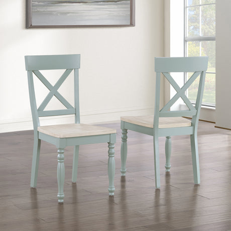 Darcy Solid Wood Side Chair, Mint Green and Natural Finish, Set of 2 from Steve Silver - Luna Furniture