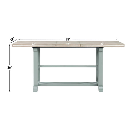 Darcy 64-82″Counter Table with 18-inch leaf, Mint Green and Natural Finish from Steve Silver - Luna Furniture