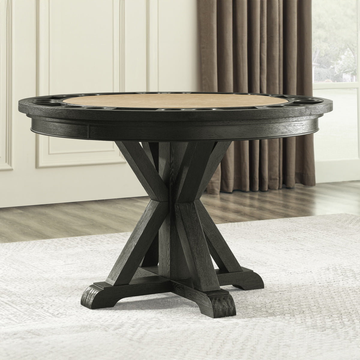 Rylie Black 48" Round Counter Dining Table with 4 Drawers and Game Top from Steve Silver - Luna Furniture