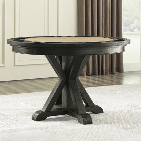 Rylie 48-inch Round Counter Dining Table with 4 Drawers and Game Top, Black Finish from Steve Silver - Luna Furniture